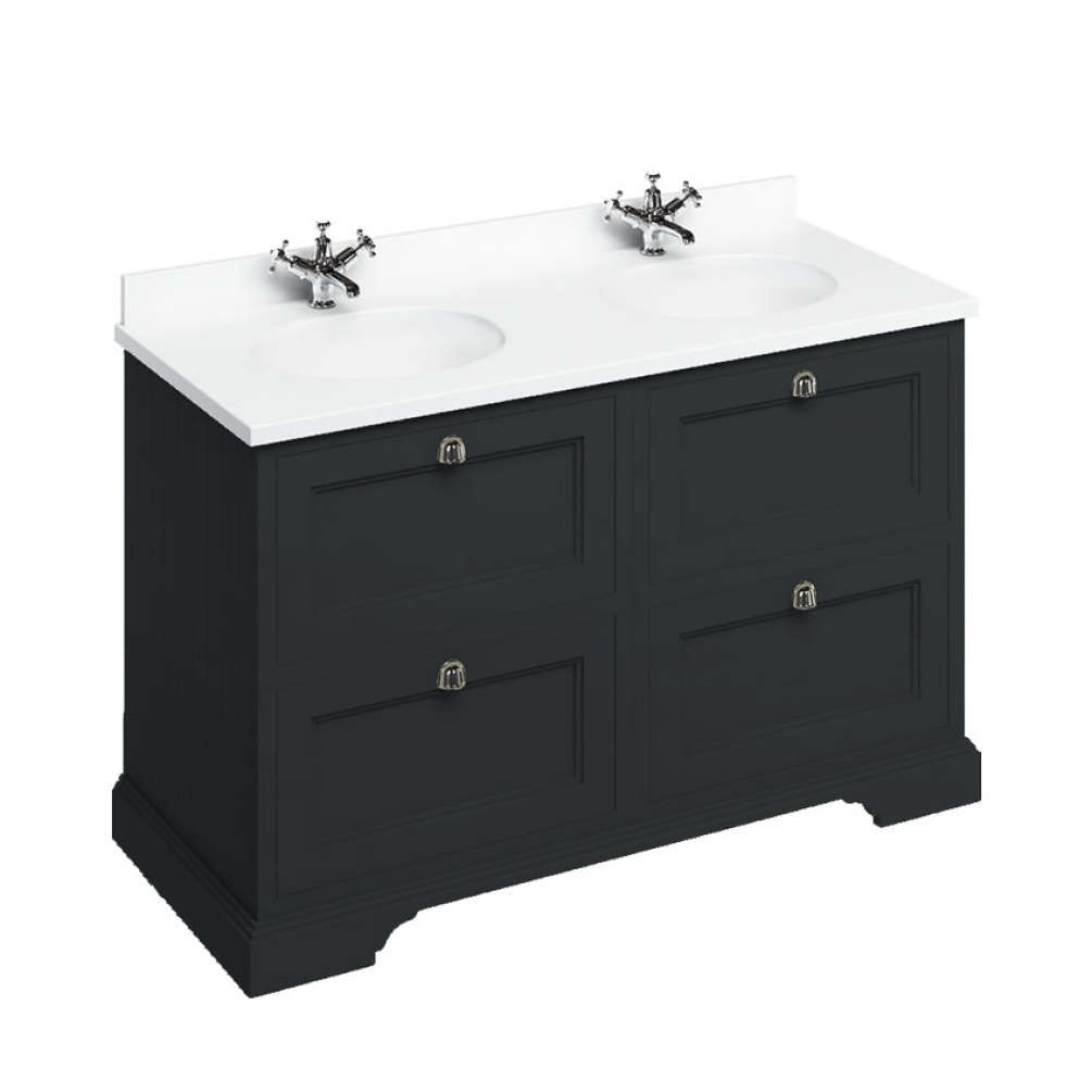 Burlington Matt Black 1300mm Vanity Unit With Drawers & Double Minerva Worktop